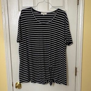 Umgee Navy and White Striped Short Sleeve Top 2X